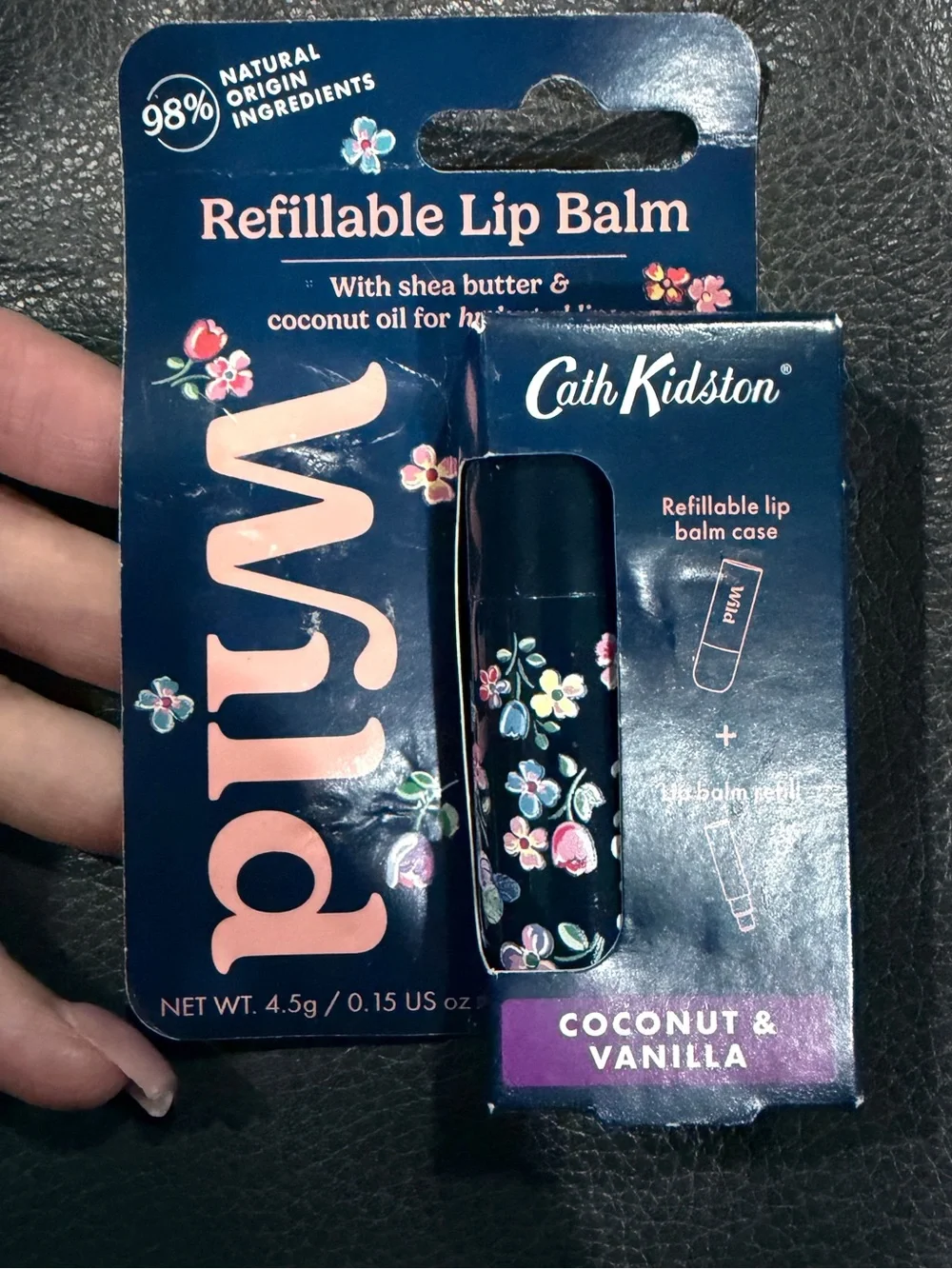 Cath Kidston Refillable Lip Balm Case Duo – Navy Floral & White Heart
